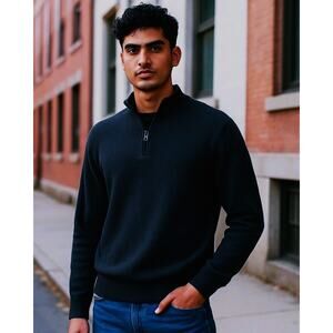 John Nordstrom Sweater Men Small Blue Merino Wool Quarter Zip Mock Neck Pullover